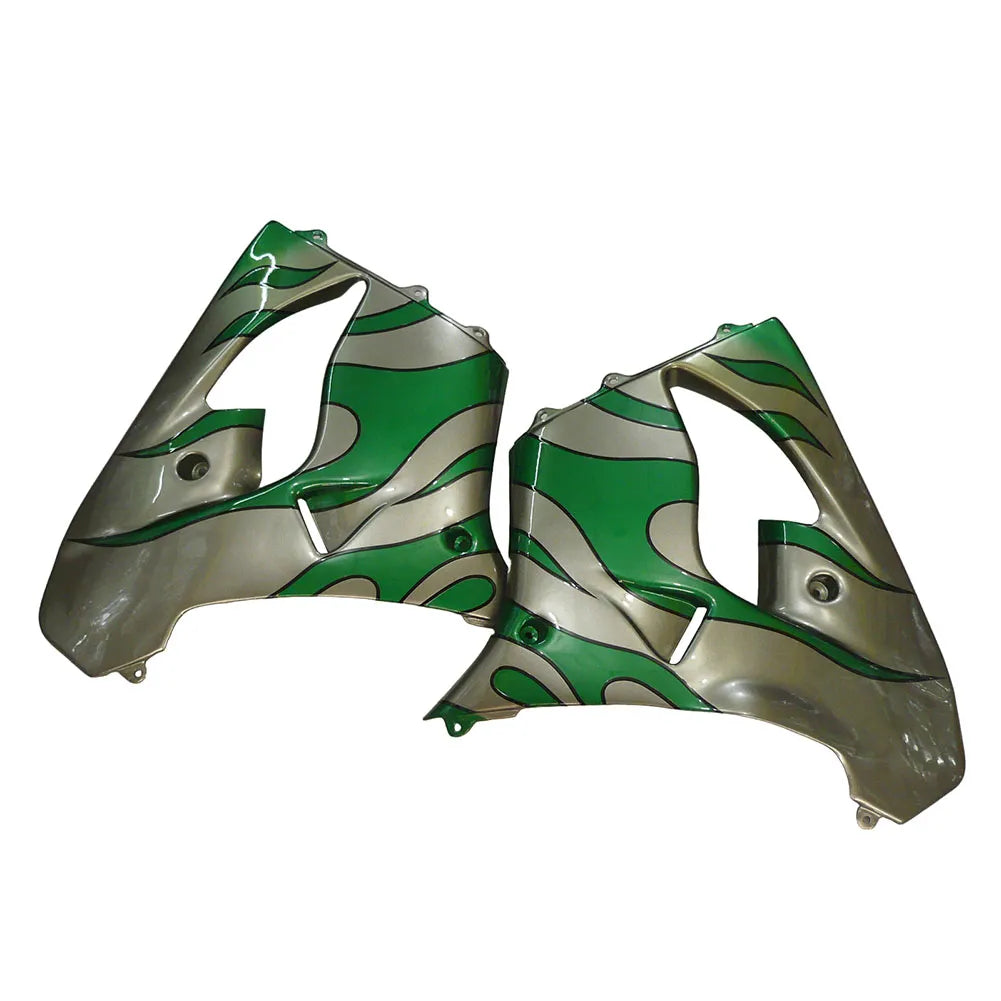 Kawasaki ZX-9R 2000-2001 Silver Pearl Green Flame fairing component detail without logos-image 1