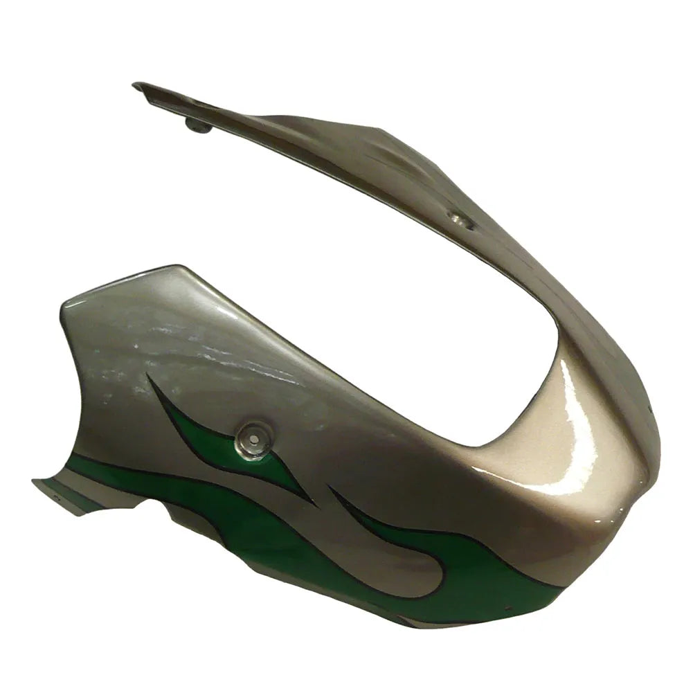 Kawasaki ZX-9R 2000-2001 Silver Pearl Green Flame fairing component detail without logos-image 3