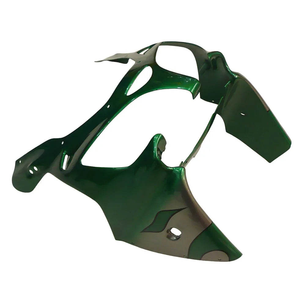 Kawasaki ZX-9R 2000-2001 Silver Pearl Green Flame fairing kit component detail without logos-image 2