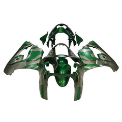 Kawasaki ZX-9R 2000-2001 Silver Pearl Green Flame full fairing kit component layout without logos
