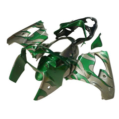 Kawasaki ZX-9R 2000-2001 Silver Pearl Green Flame fairing kit side layout without logos-image 1