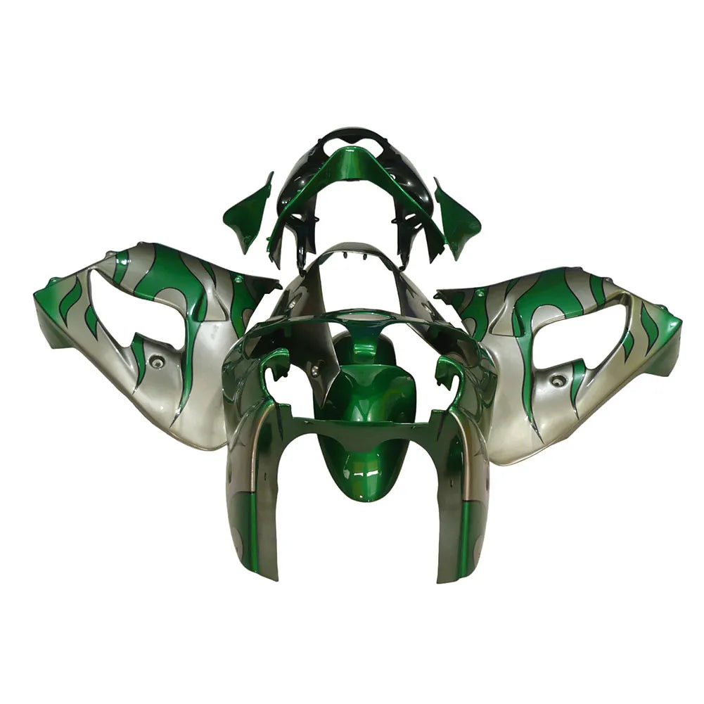 Kawasaki ZX-9R 2000-2001 Silver Pearl Green Flame tail fairing without logos