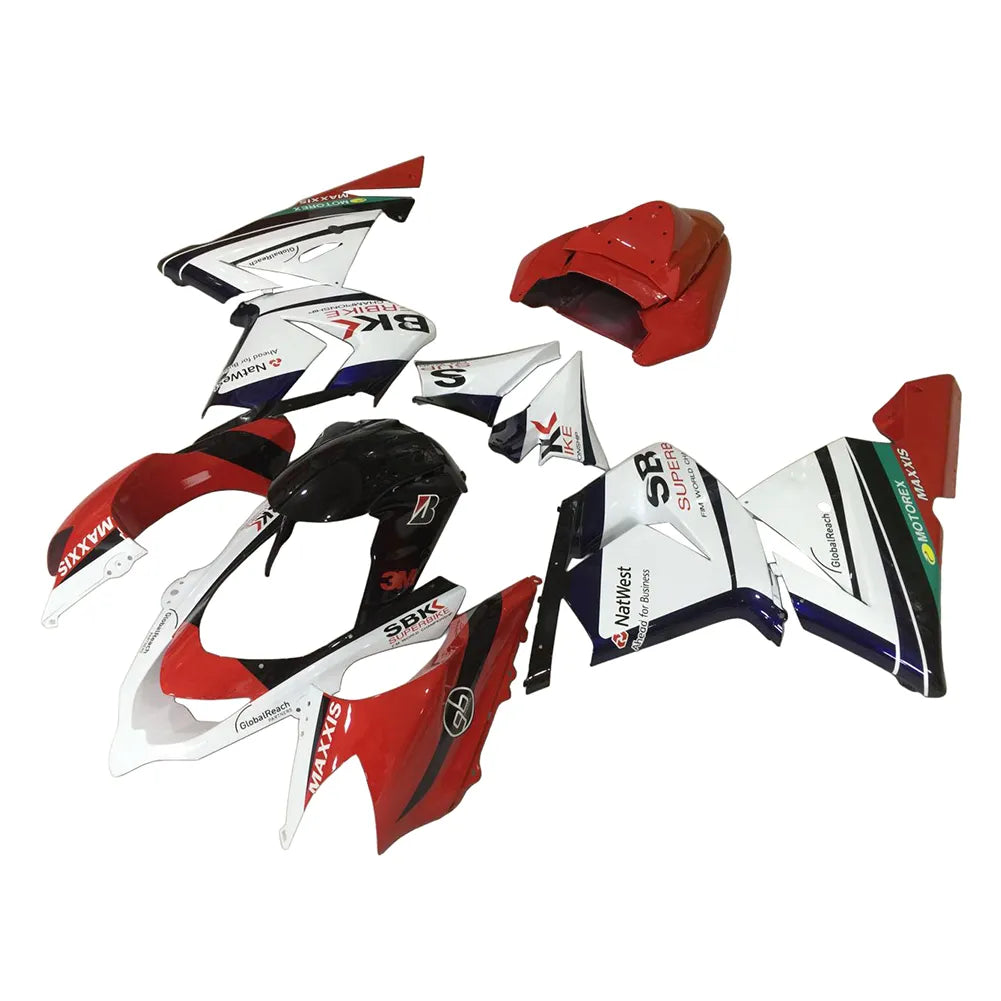 Kawasaki ZX-10R 2004-2005 Red White Black full fairing kit component layout without logos