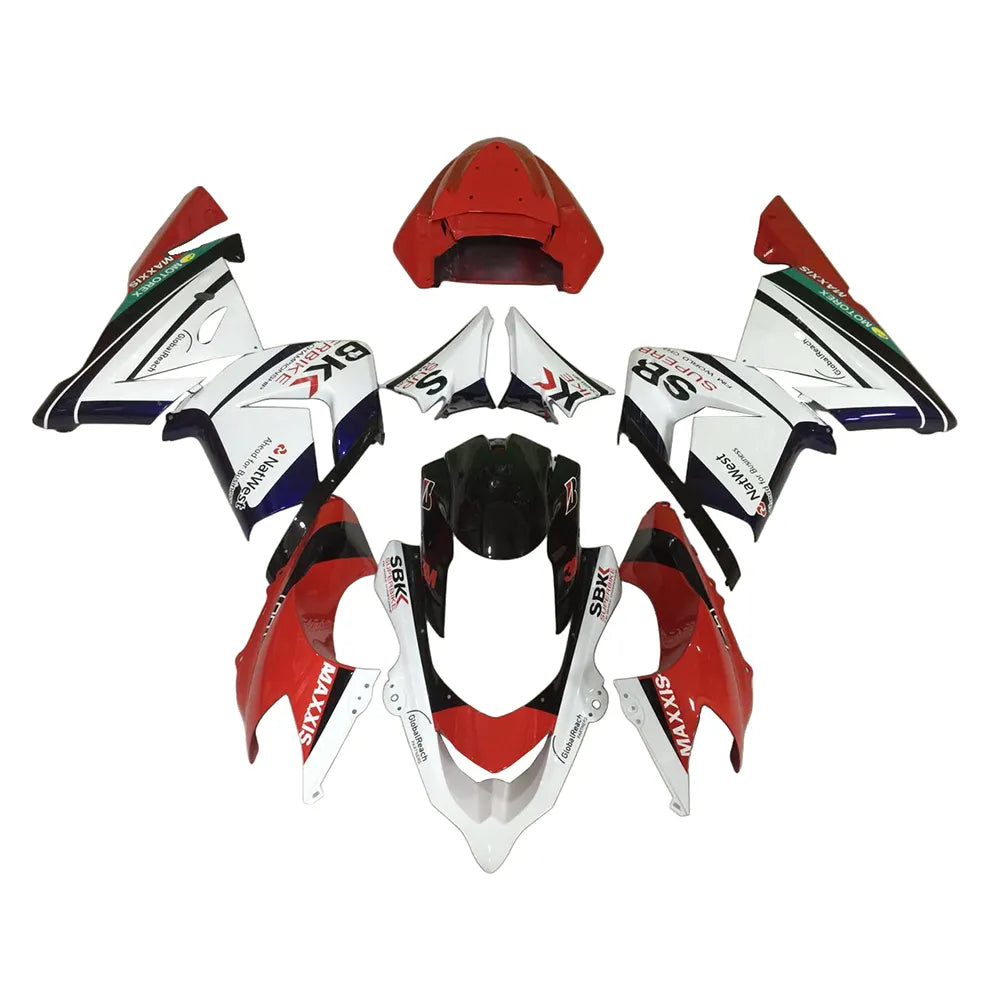 Kawasaki ZX-10R 2004-2005 Red White Black full fairing kit front layout without logos