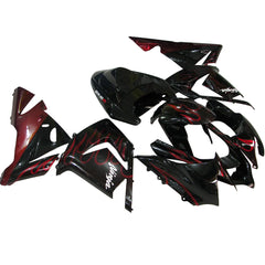 Kawasaki ZX-10R 2004-2005 Red Flame full fairing kit component layout without logos