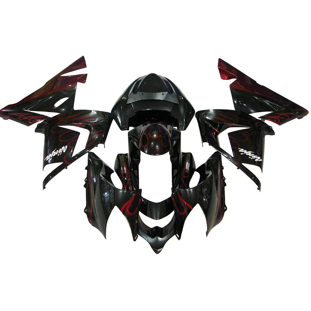 Kawasaki ZX-10R 2004-2005 Red Flame fairing kit side layout without logos-image 1