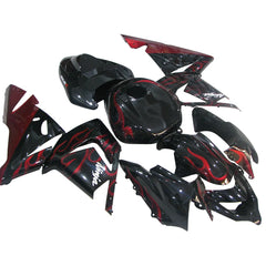 Kawasaki ZX-10R 2004-2005 Red Flame full fairing kit component layout without logos