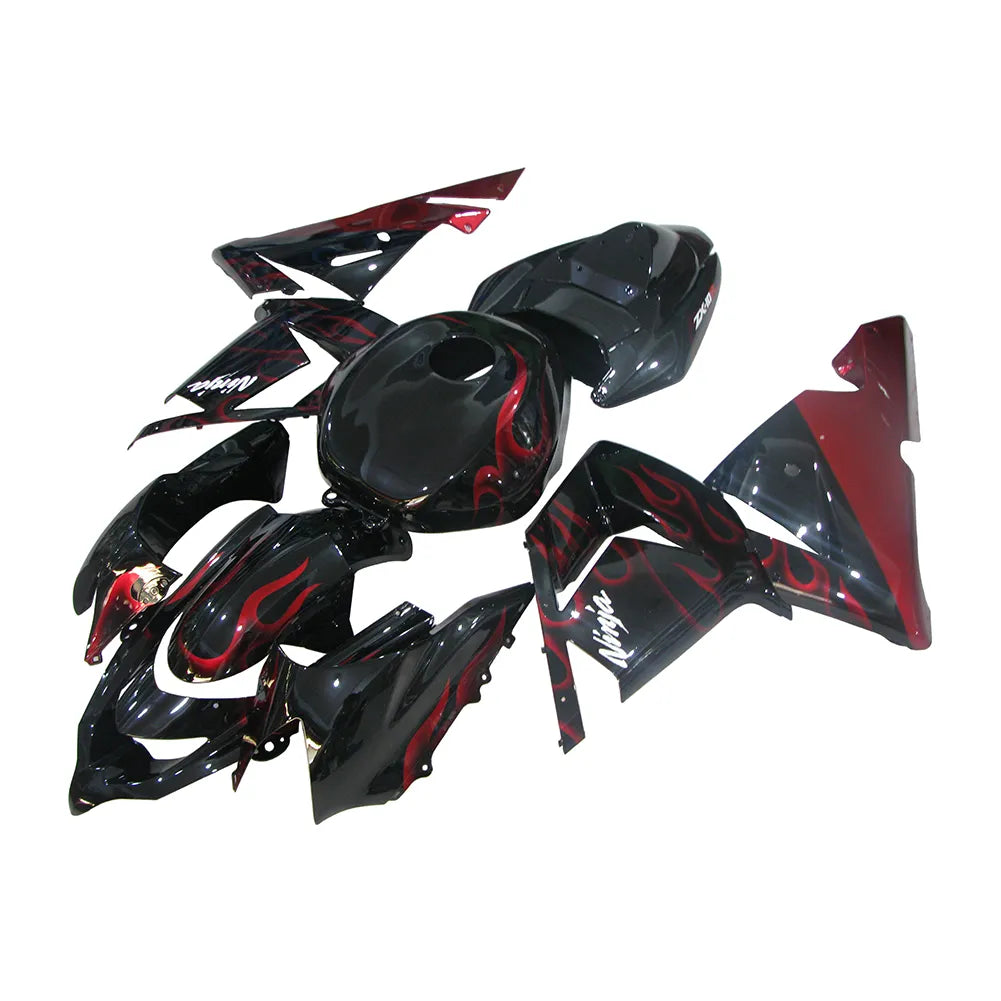 Kawasaki ZX-10R 2004-2005 Red Flame fairing kit side layout without logos-image 1