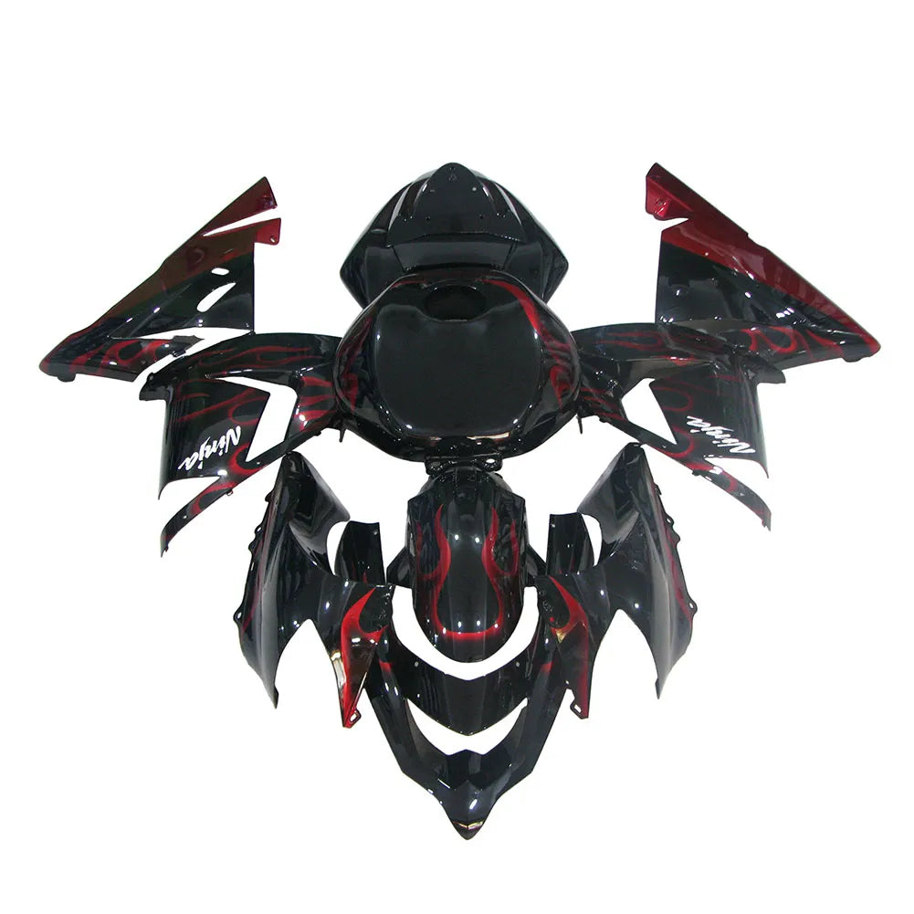 Kawasaki ZX-10R 2004-2005 Red Flame full fairing kit front layout without logos