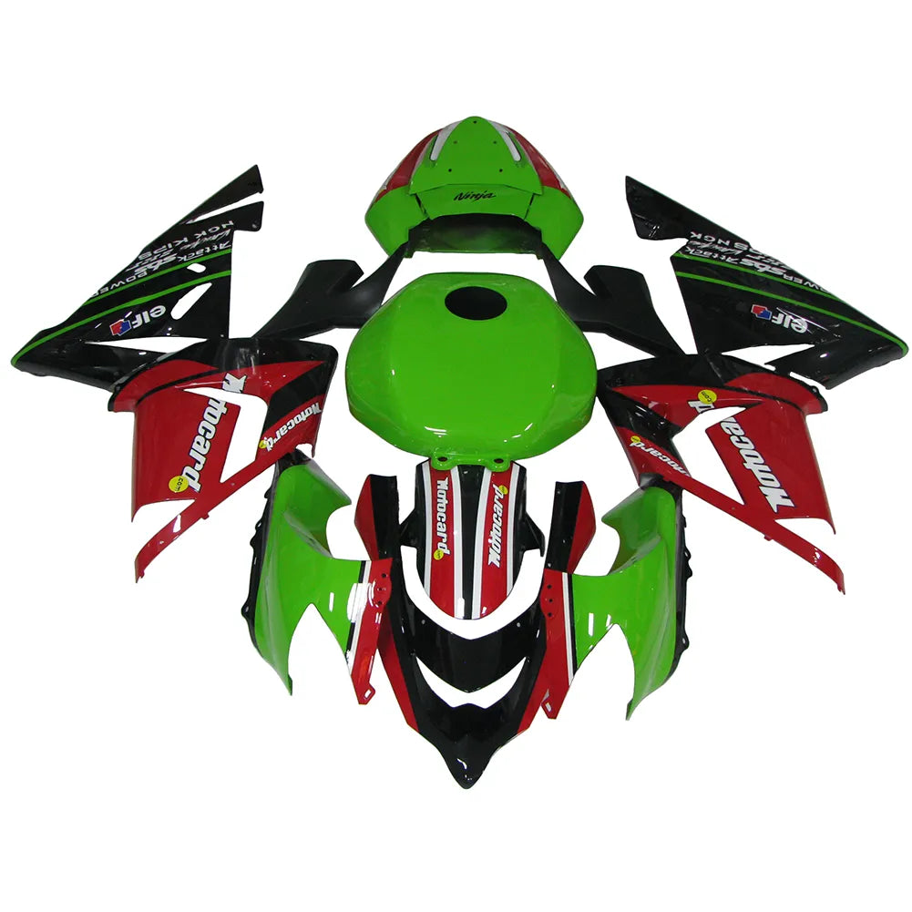 Kawasaki ZX-10R 2004-2005 Red Green Black No. 21 Edition full fairing kit front layout without logos