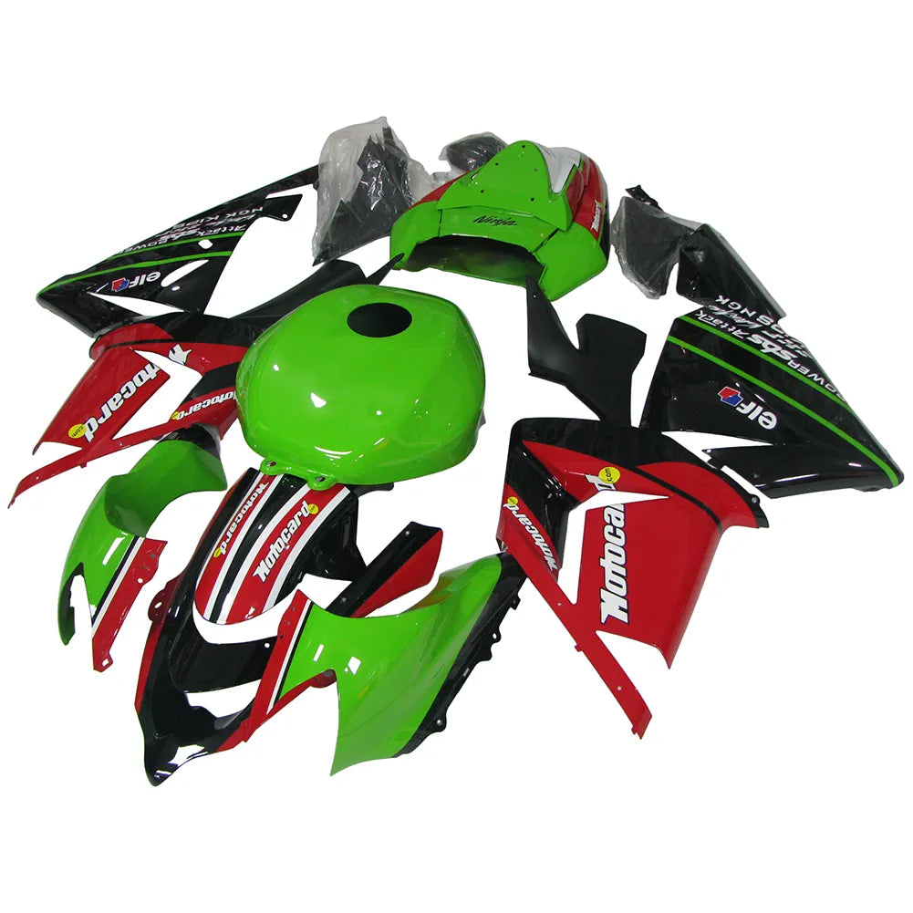 Kawasaki ZX-10R 2004-2005 Red Green Black No. 21 Edition fairing kit side layout without logos-image 2