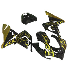 Kawasaki ZX-10R 2004-2005 Gold Flame Style A full fairing kit component layout without logos