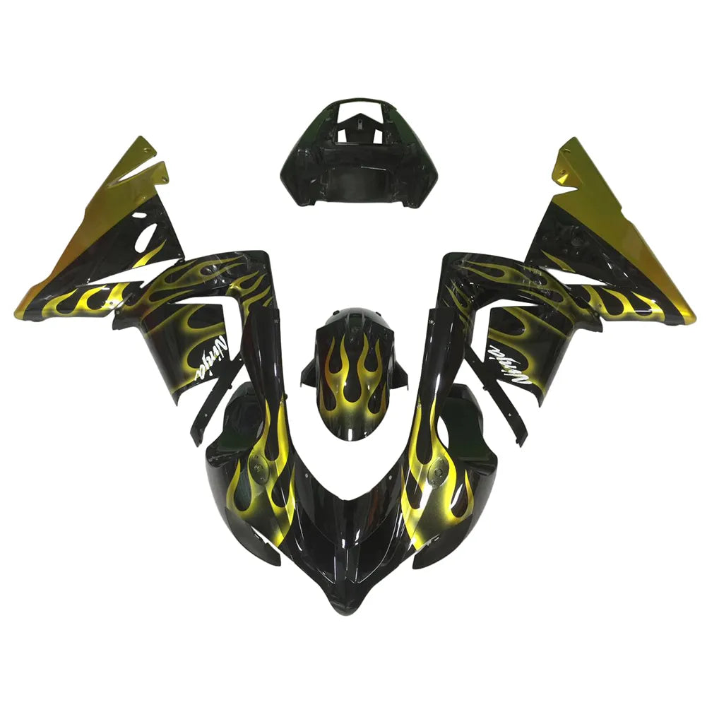 Kawasaki ZX-10R 2004-2005 Gold Flame Style A fairing kit side layout without logos-image 1