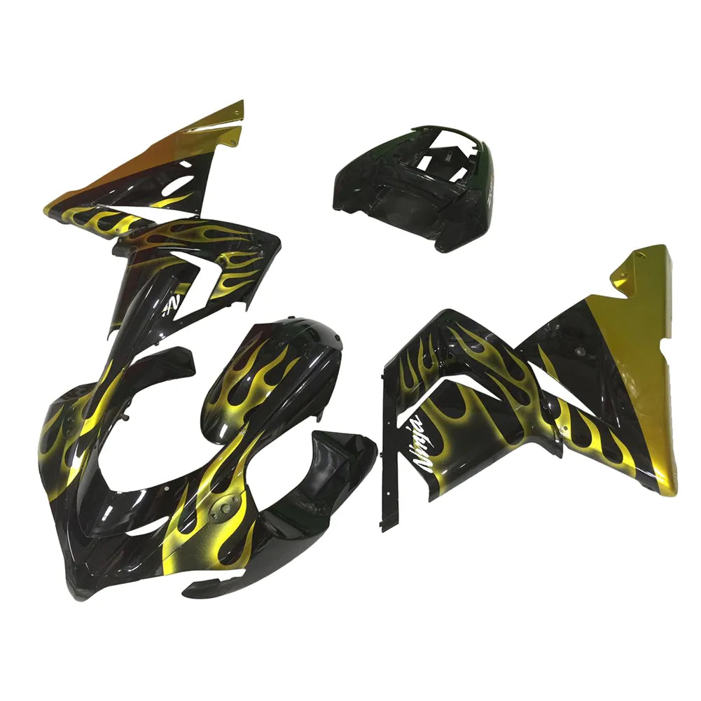 Kawasaki ZX-10R 2004-2005 Gold Flame Style A full fairing kit front layout without logos