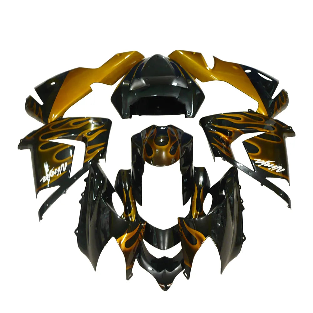 Kawasaki ZX-10R 2004-2005 Gold Flame Style B fairing kit side layout without logos-image 1