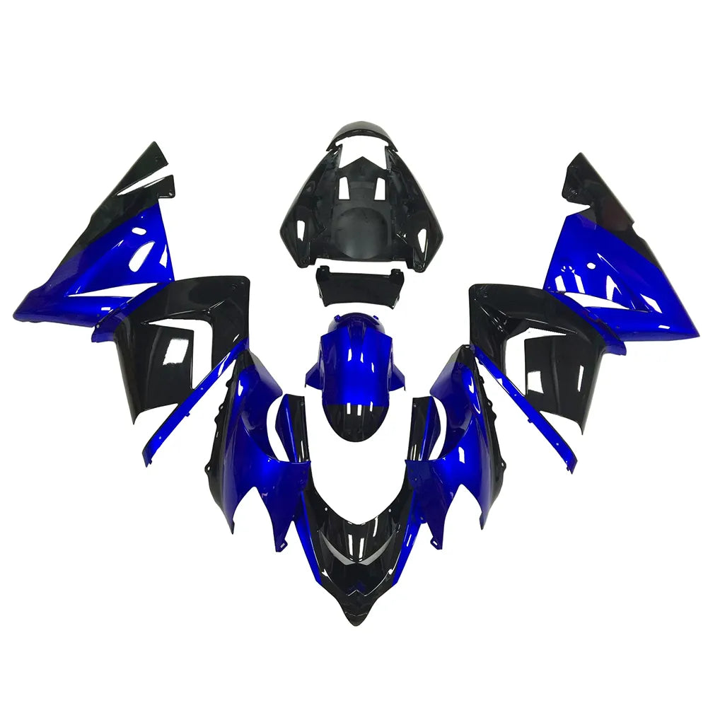 Kawasaki ZX-10R 2004-2005 Blue Black full fairing kit component layout without logos