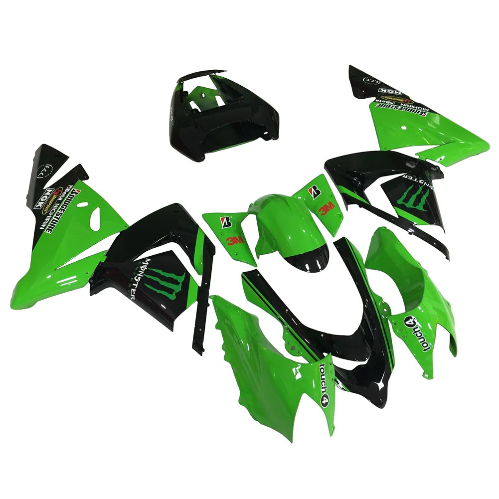 Kawasaki ZX-10R 2004-2005 Green Black Green Claw fairing kit side layout without logos-image 1