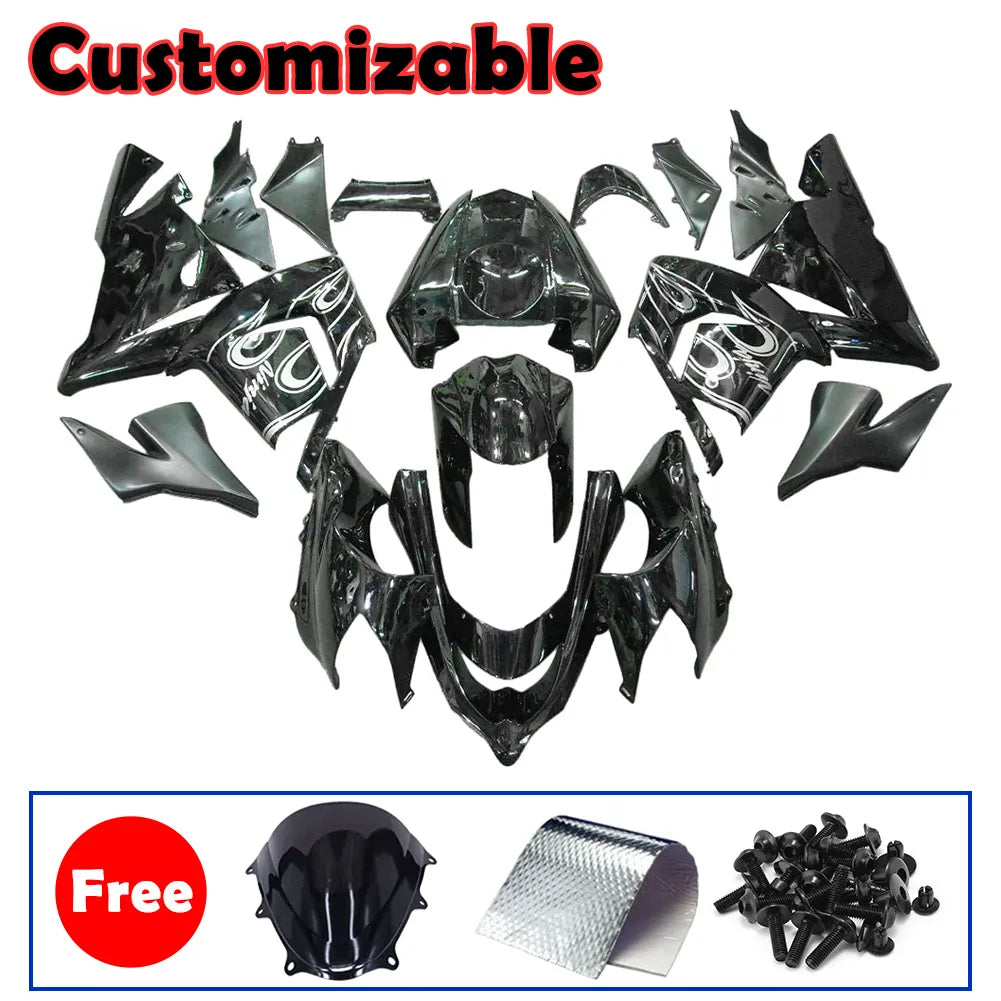 Kawasaki ZX-10R 2004-2005 Black White Flame full fairing kit with accessories without logos