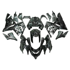 Kawasaki ZX-10R 2004-2005 Black White Flame full fairing kit component layout without logos