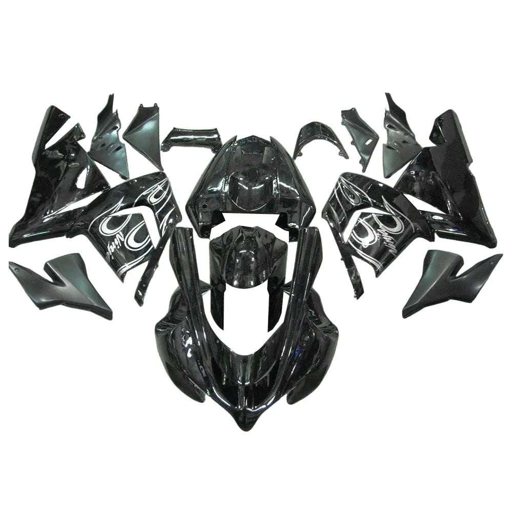 Kawasaki ZX-10R 2004-2005 Black White Flame fairing kit side layout without logos-image 1