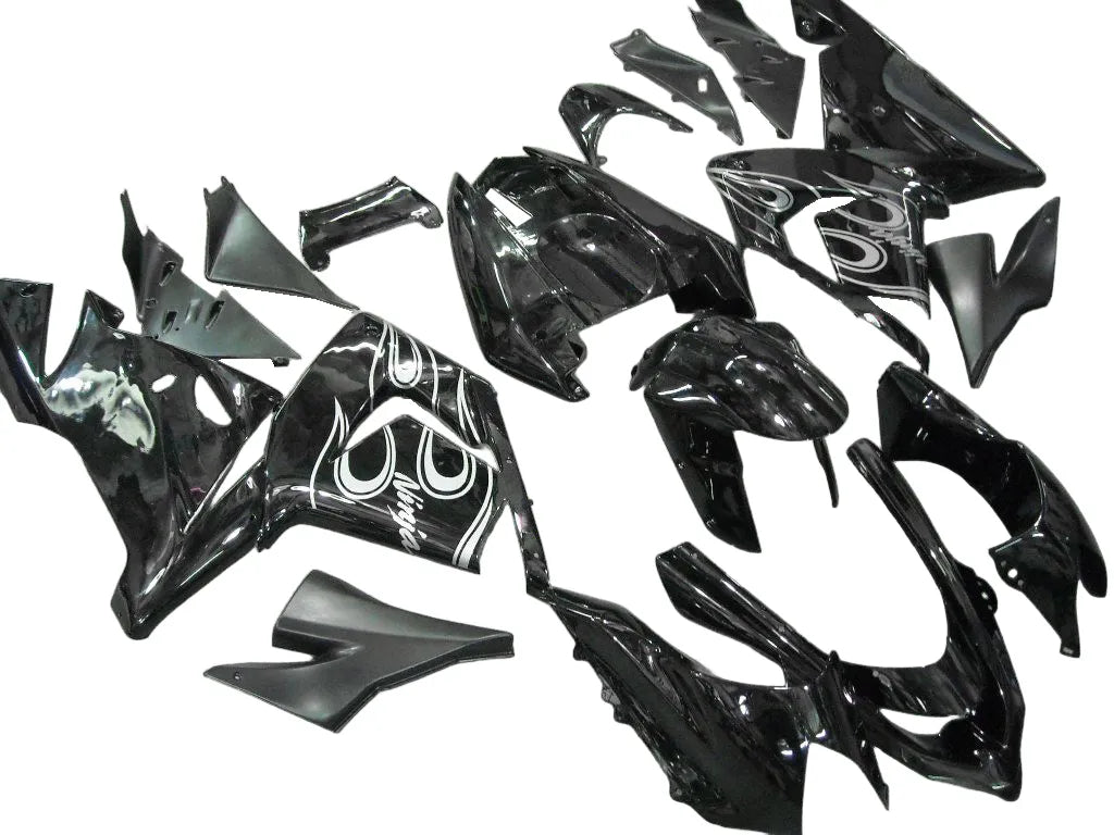 Kawasaki ZX-10R 2004-2005 Black White Flame fairing kit side layout without logos-image 2