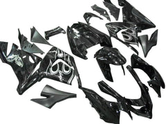 Kawasaki ZX-10R 2004-2005 Black White Flame fairing kit side layout without logos-image 2