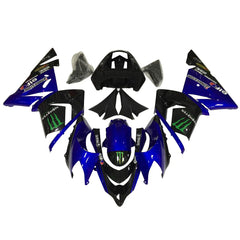 Kawasaki ZX-10R 2004-2005 Black Blue Green Claw full fairing kit component layout without logos