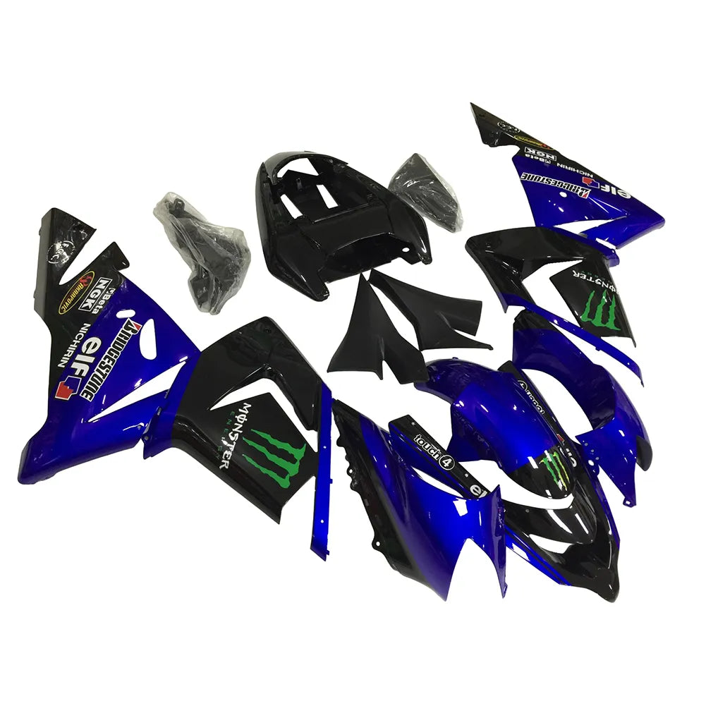 Kawasaki ZX-10R 2004-2005 Black Blue Green Claw fairing kit side layout without logos