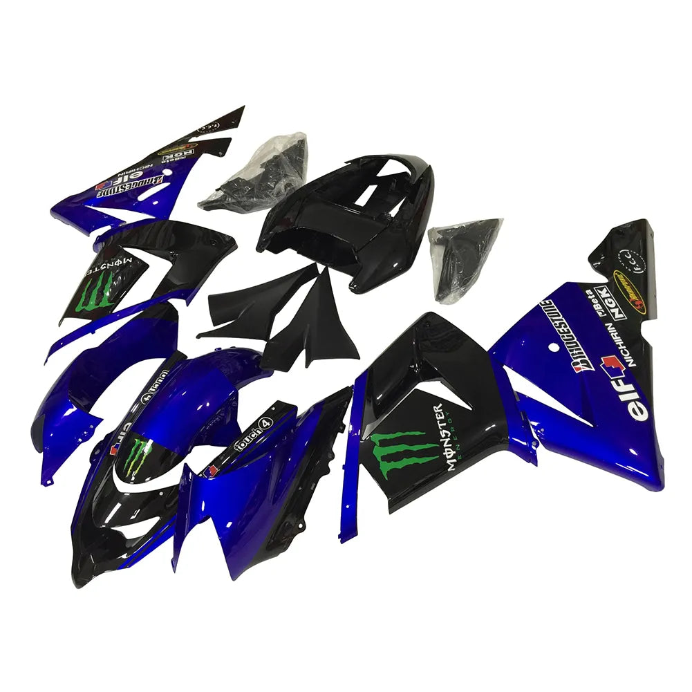 Kawasaki ZX-10R 2004-2005 Black Blue Green Claw full fairing kit front layout without logos