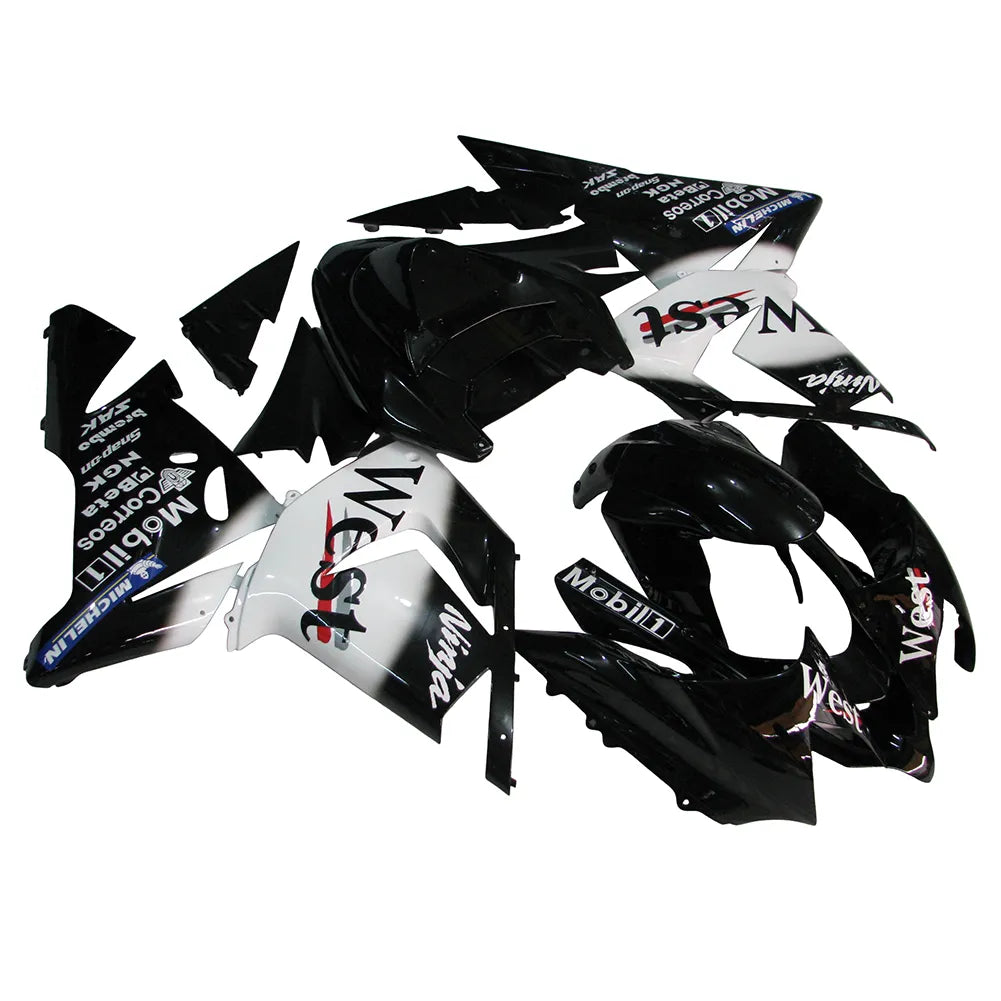 Kawasaki ZX-10R 2004-2005 WEST Edition Style A full fairing kit component layout without logos
