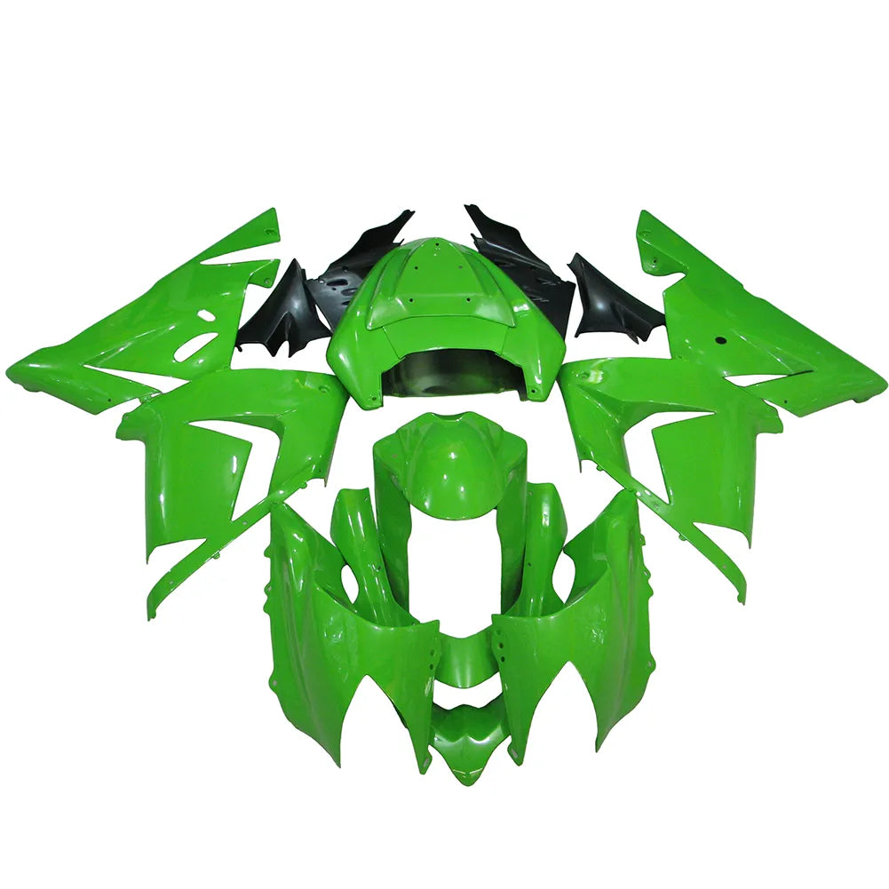 Kawasaki ZX-10R 2004-2005 Matte Black Green No-Letter fairing kit side layout without logos-image 1