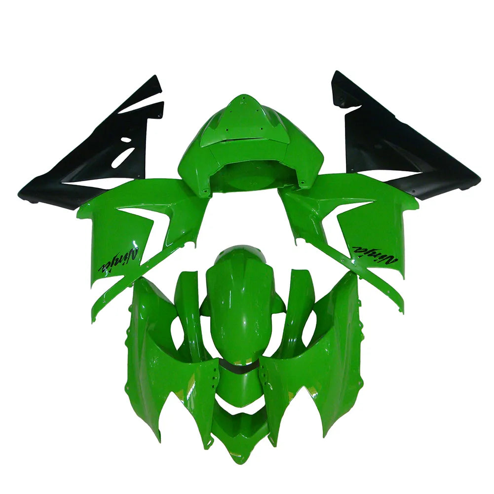 Kawasaki ZX-10R 2004-2005 Matte Black Green Lettered Style A fairing kit side layout without logos-image 1