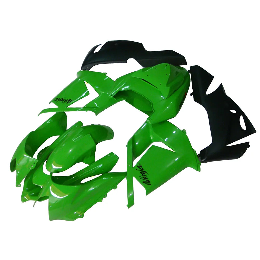 Kawasaki ZX-10R 2004-2005 Matte Black Green Lettered Style A fairing kit side layout without logos-image 2