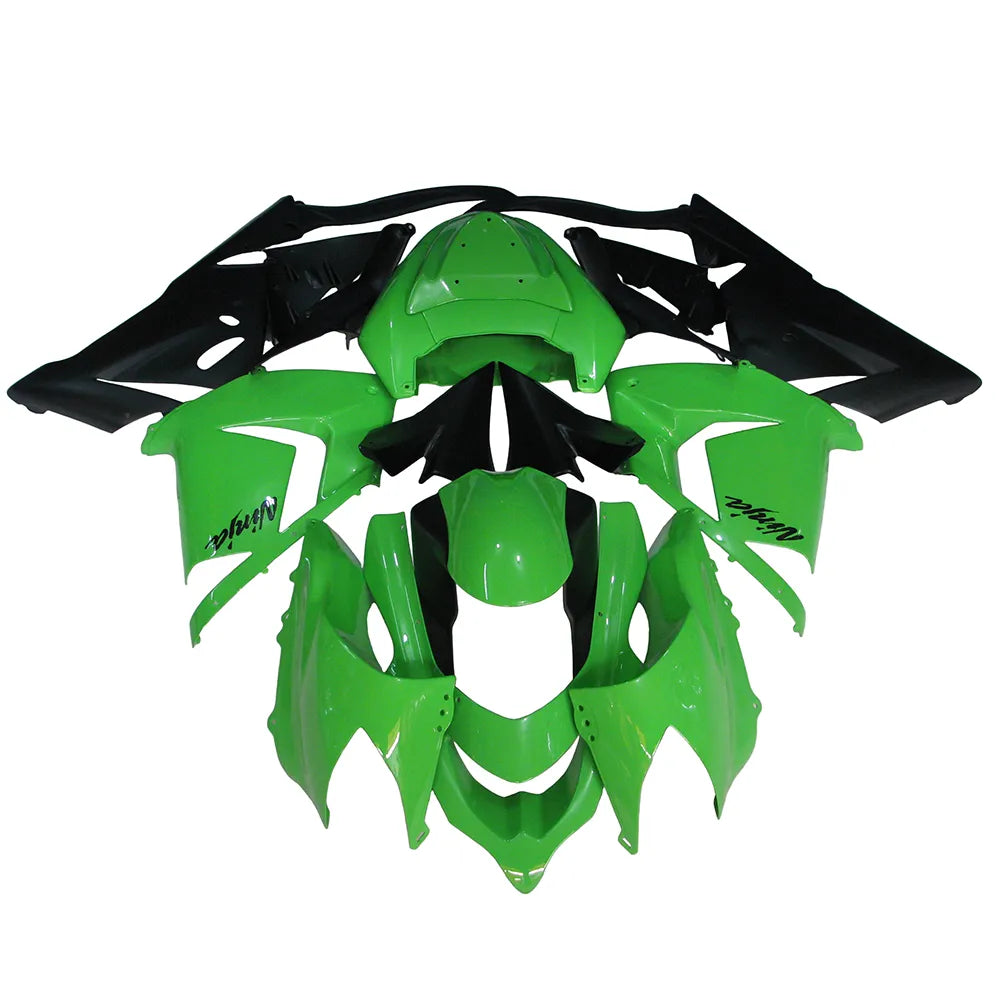 Kawasaki ZX-10R 2004-2005 Matte Black Green Lettered Style B fairing kit side layout without logos-image 1