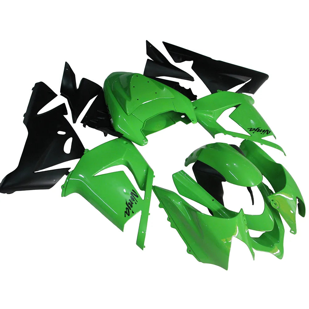 Kawasaki ZX-10R 2004-2005 Matte Black Green Lettered Style B fairing kit side layout without logos-image 2