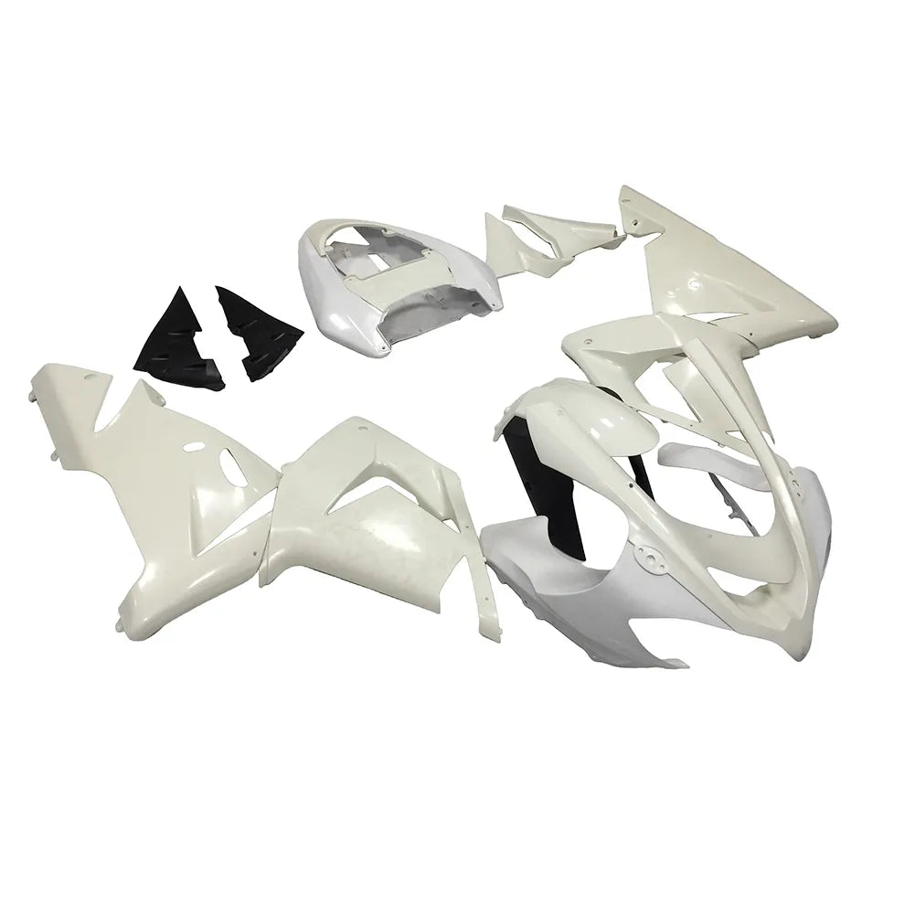 Kawasaki ZX-10R 2004-2005 Plain White Style A full fairing kit component layout without logos