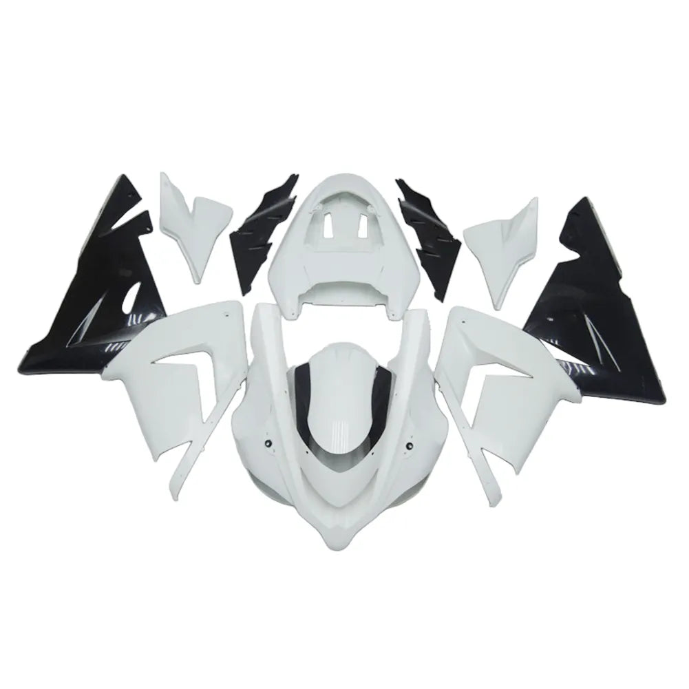 Kawasaki ZX-10R 2004-2005 Plain White Style B full fairing kit component layout without logos