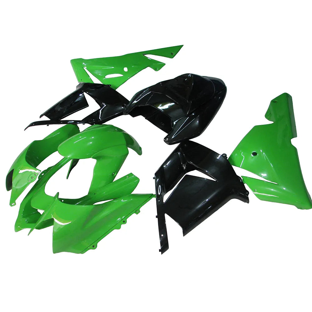 Kawasaki ZX-10R 2004-2005 Gloss Black Green full fairing kit component layout without logos