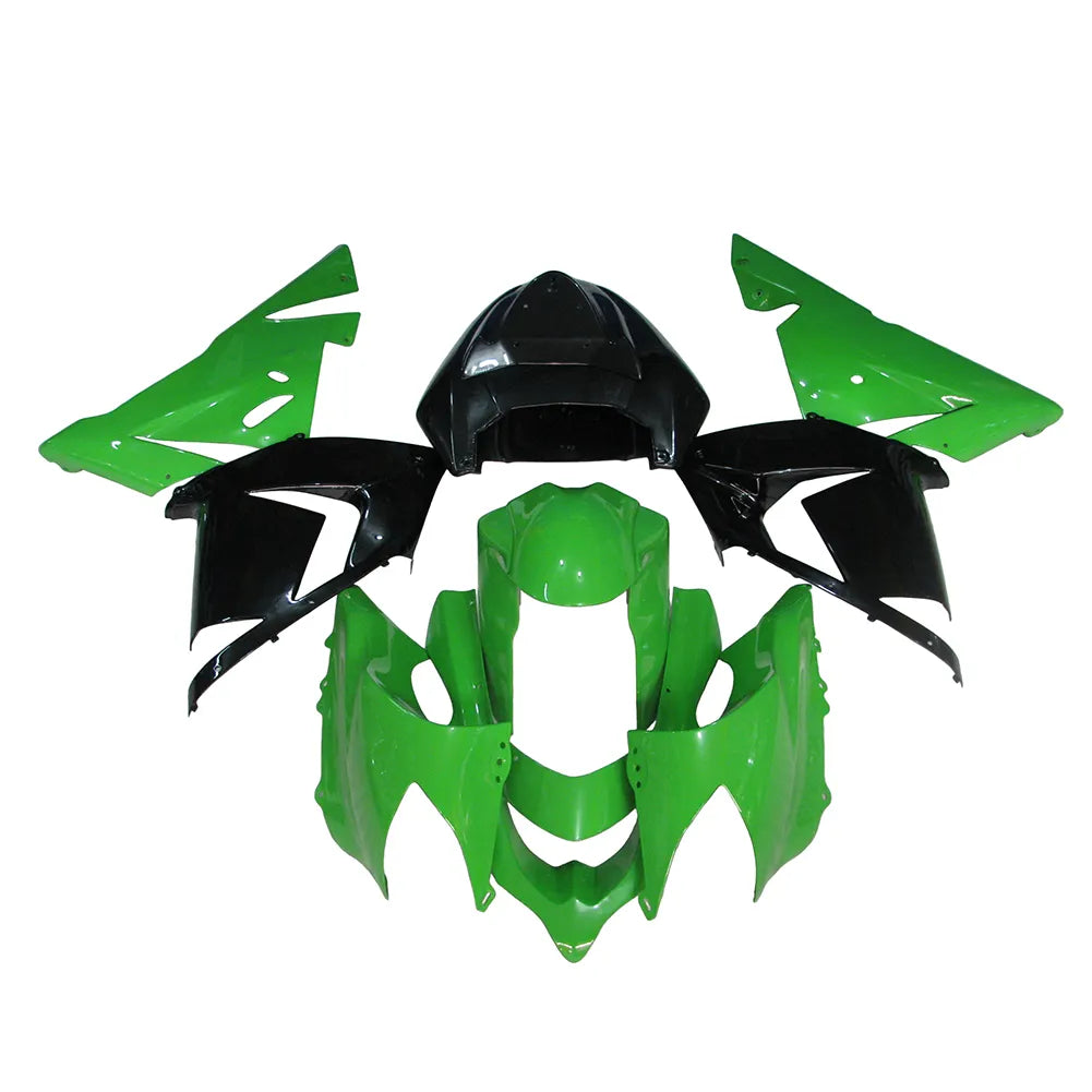 Kawasaki ZX-10R 2004-2005 Gloss Black Green fairing kit side layout without logos-image 1