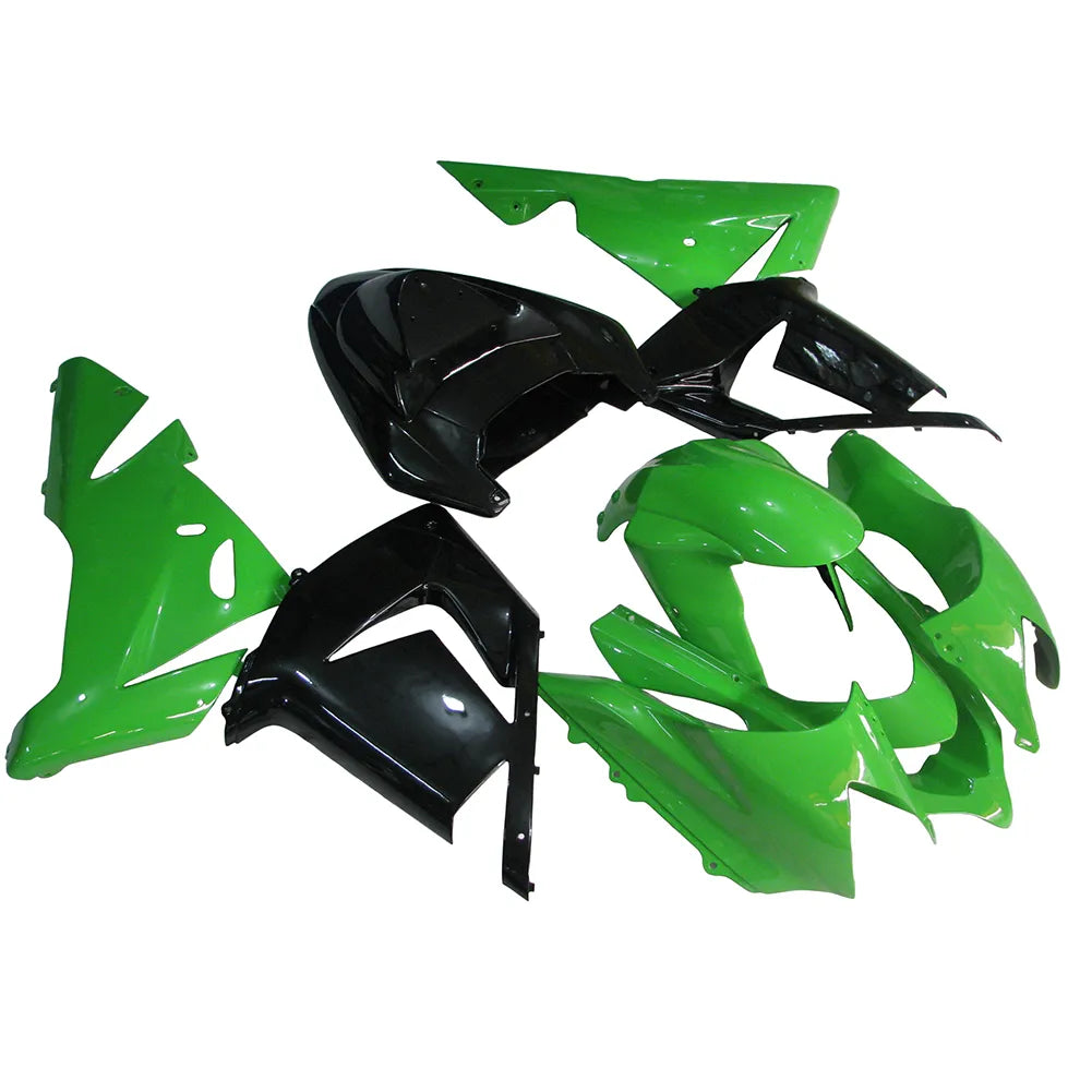 Kawasaki ZX-10R 2004-2005 Gloss Black Green full fairing kit front layout without logos