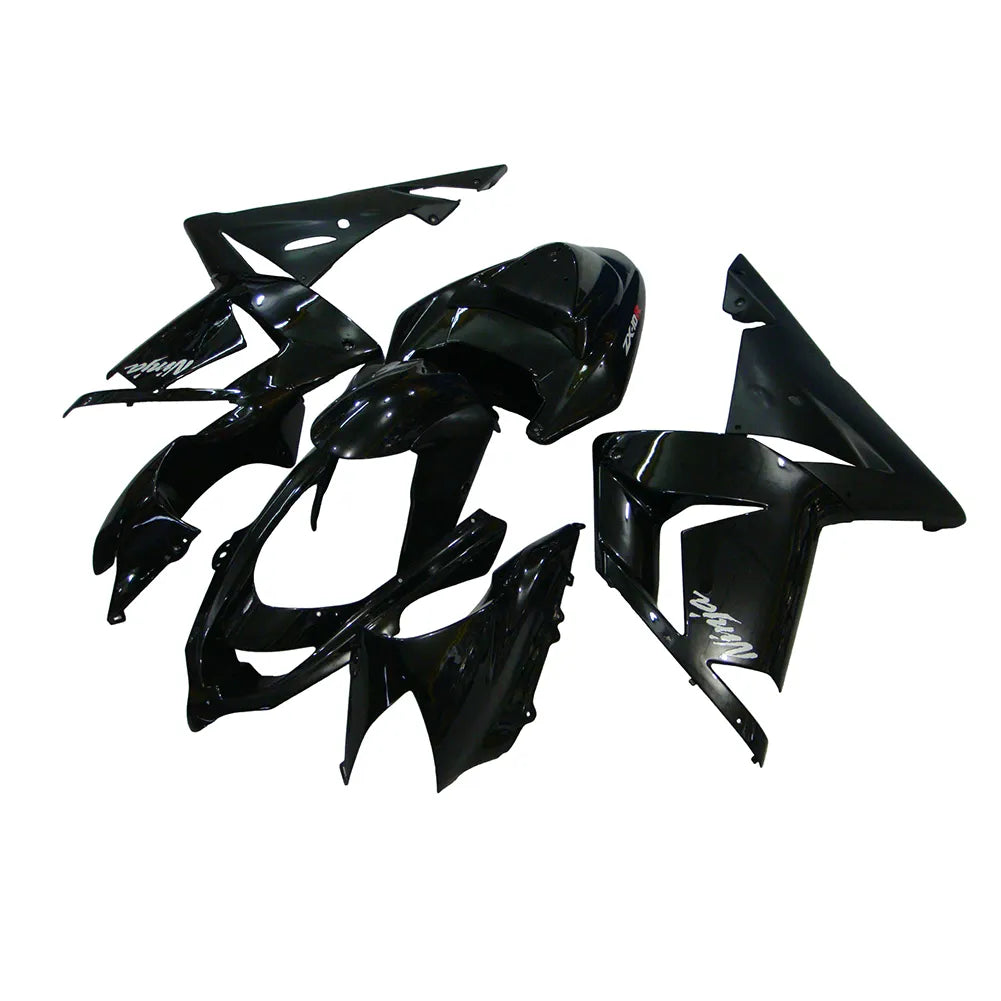 Kawasaki ZX-10R 2004-2005 Gloss Black and Matte Black Lettered fairing kit side layout without logos-image 1