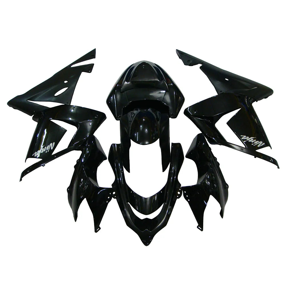 Kawasaki ZX-10R 2004-2005 Gloss Black and Matte Black Lettered full fairing kit front layout without logos