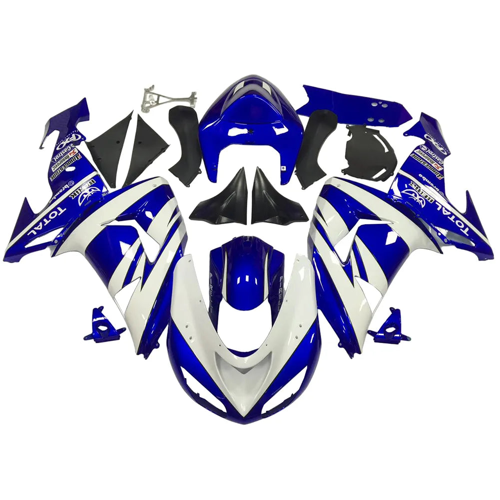 Kawasaki ZX-10R 2006-2007 Blue White Black full fairing kit component layout without logos