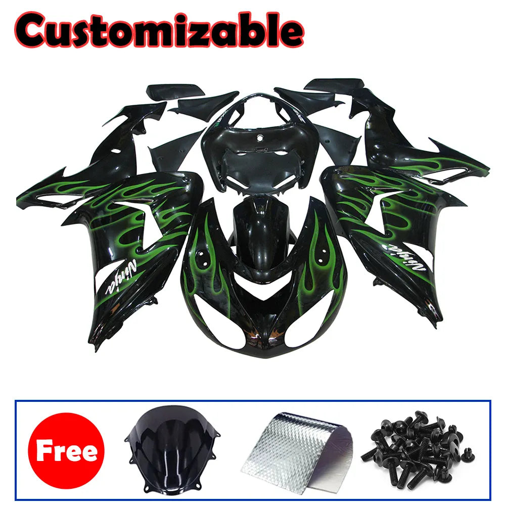 Kawasaki ZX-10R 2006-2007 Green Flame full fairing kit with accessories without logos