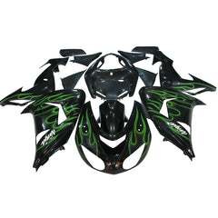 Kawasaki ZX-10R 2006-2007 Green Flame full fairing kit component layout without logos
