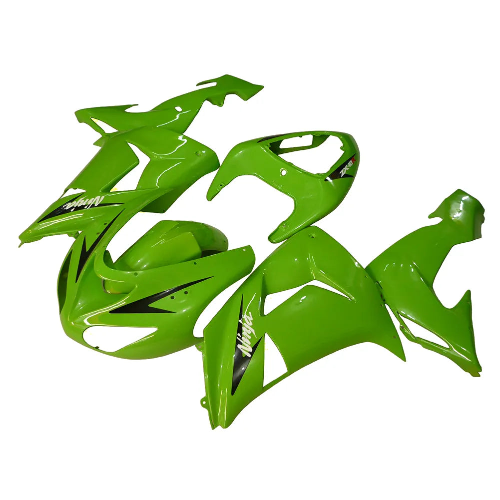 Kawasaki ZX-10R 2006-2007 Green Style A full fairing kit component layout without logos