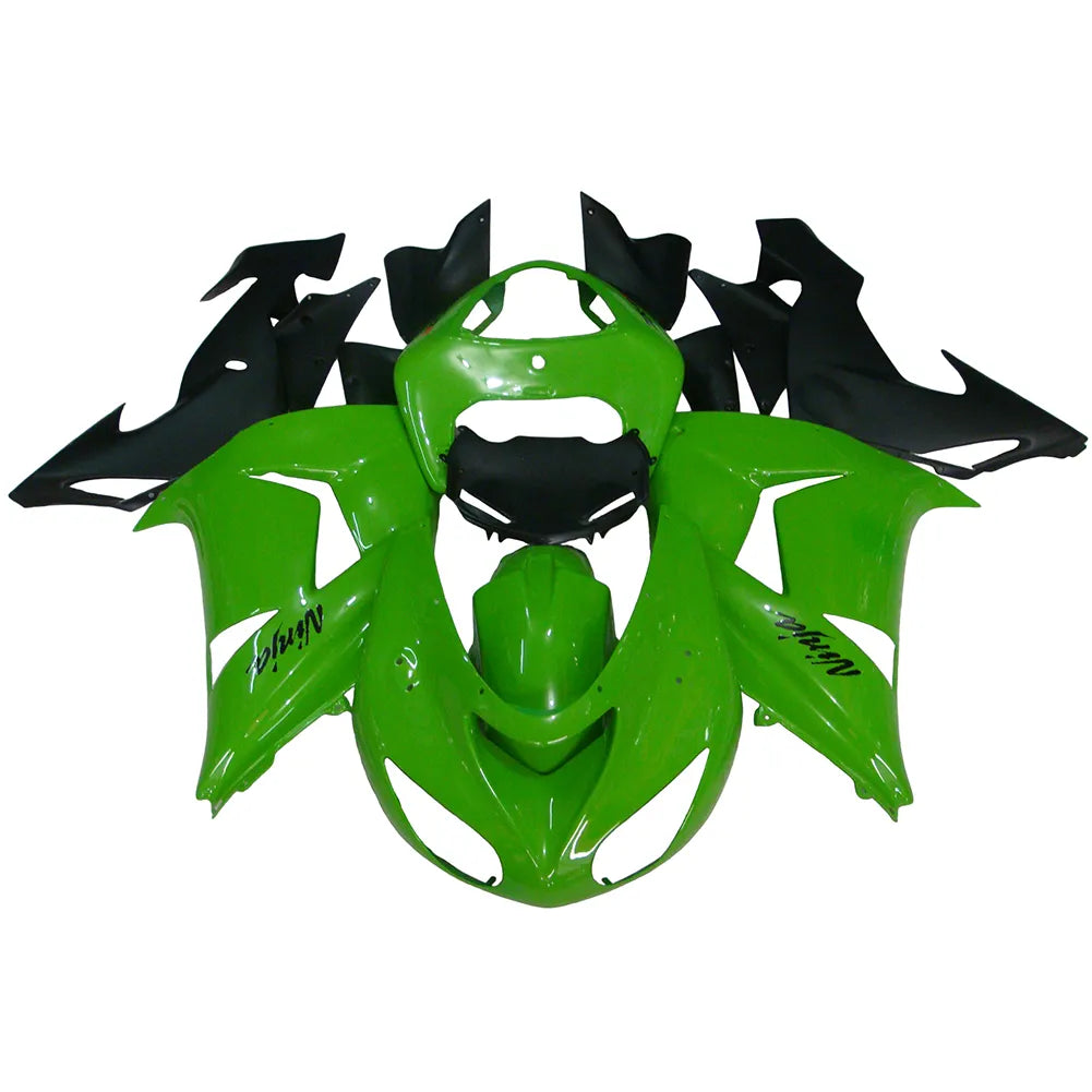Kawasaki ZX-10R 2006-2007 Green Style B full fairing kit component layout without logos