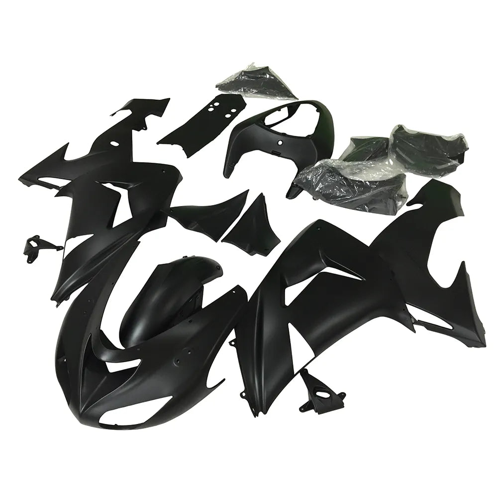 Kawasaki ZX-10R 2006-2007 Matte Black full fairing kit component layout without logos