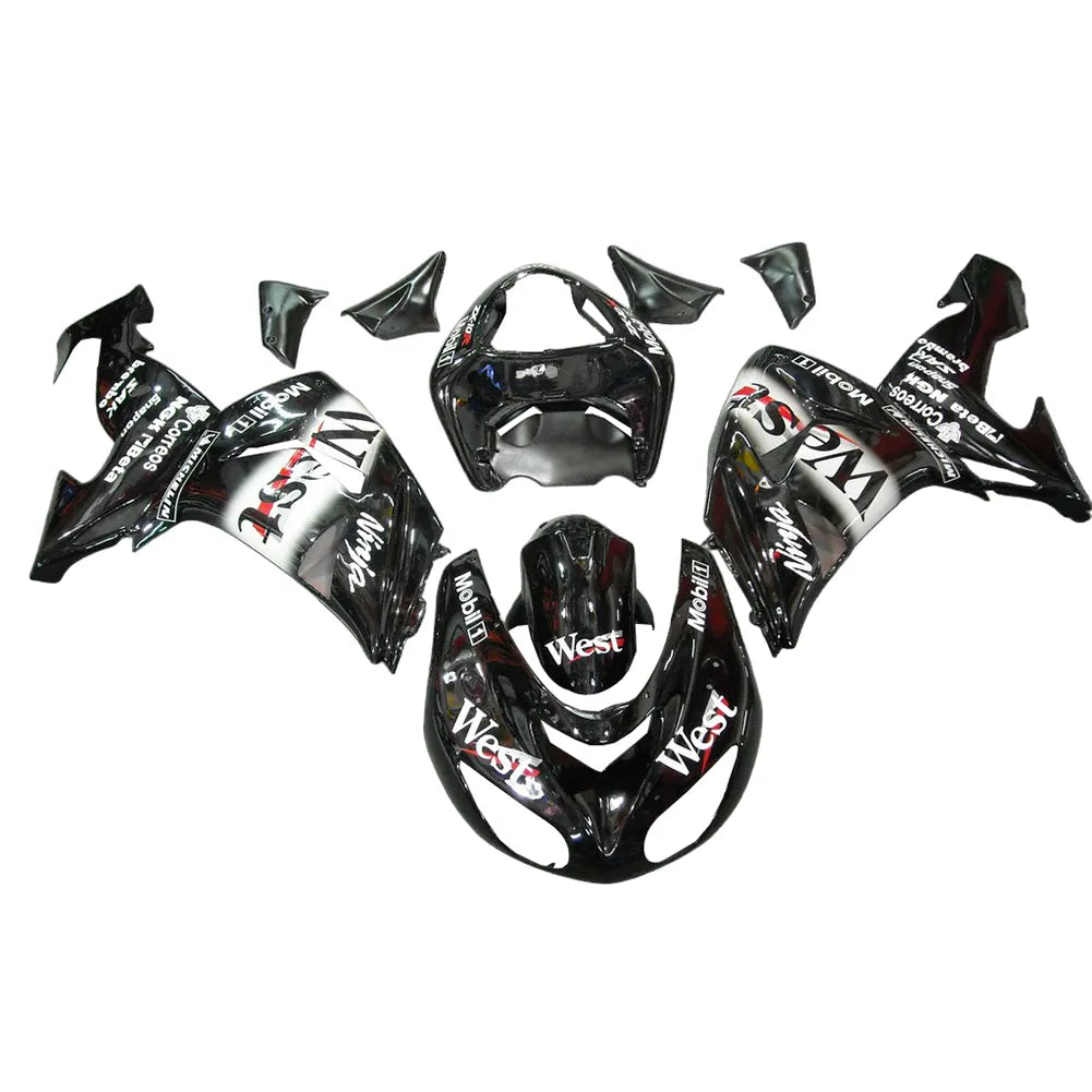 Kawasaki ZX-10R 2006-2007 WEST Edition Style B full fairing kit component layout without logos