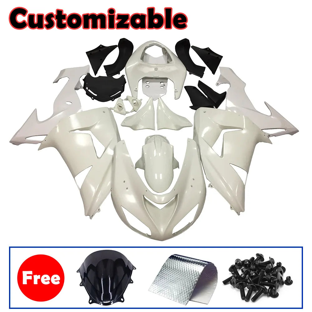 Kawasaki ZX-10R 2006-2007 Plain White Style A full fairing kit with accessories without logos